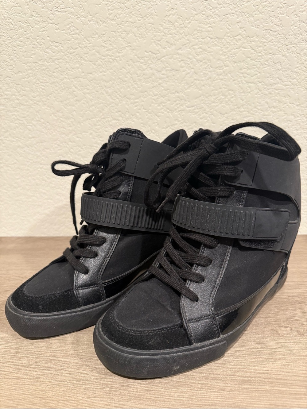 Aldo Women’s Black High-Top Lace-Up Sneakers with Strap Detail